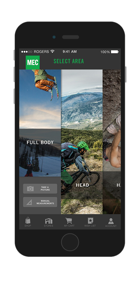 phone showing the screen where users choose which body part they want to measure