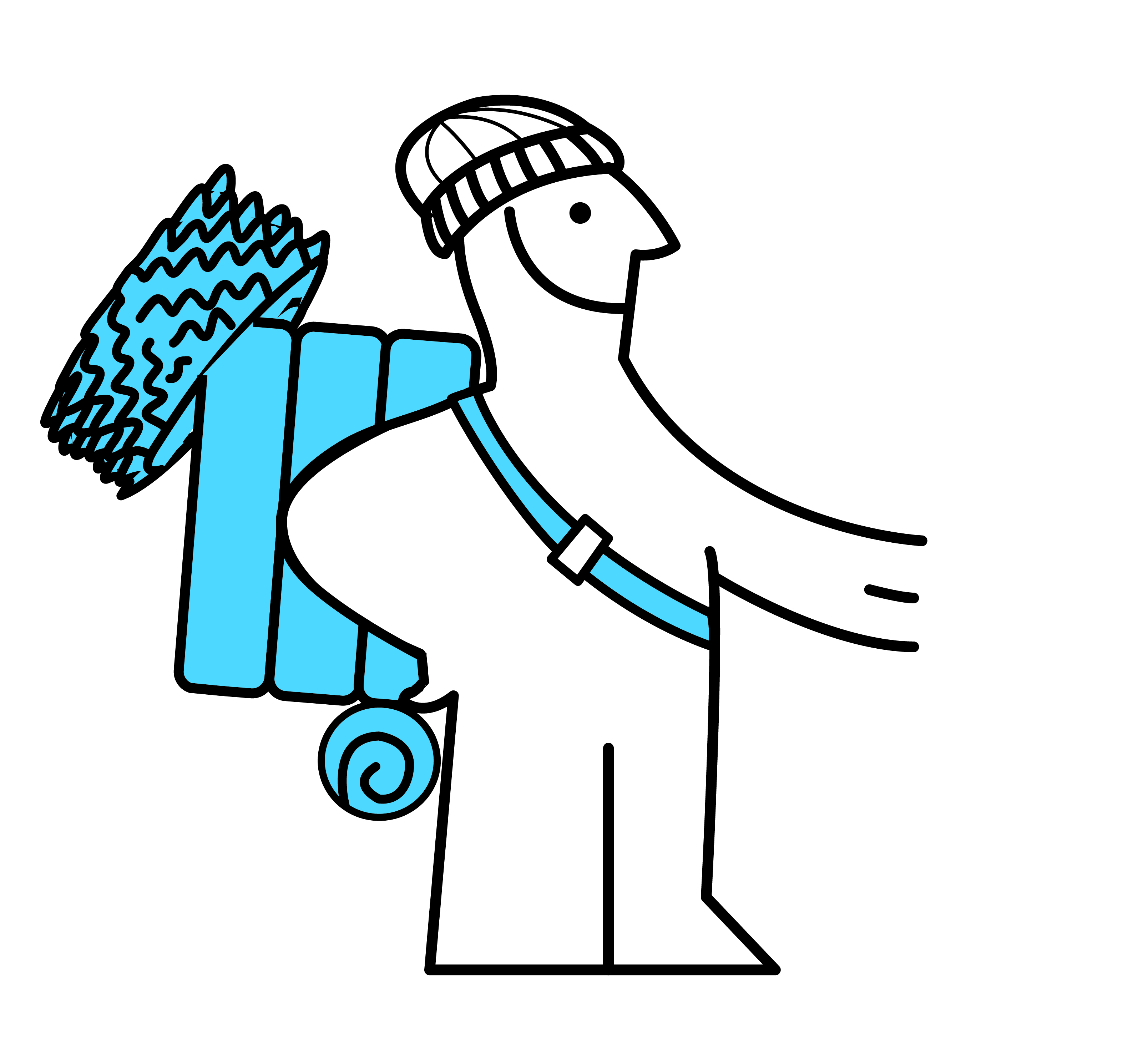 illustration of an ikea man wearing the Hemlos Collection folded up as a backpack