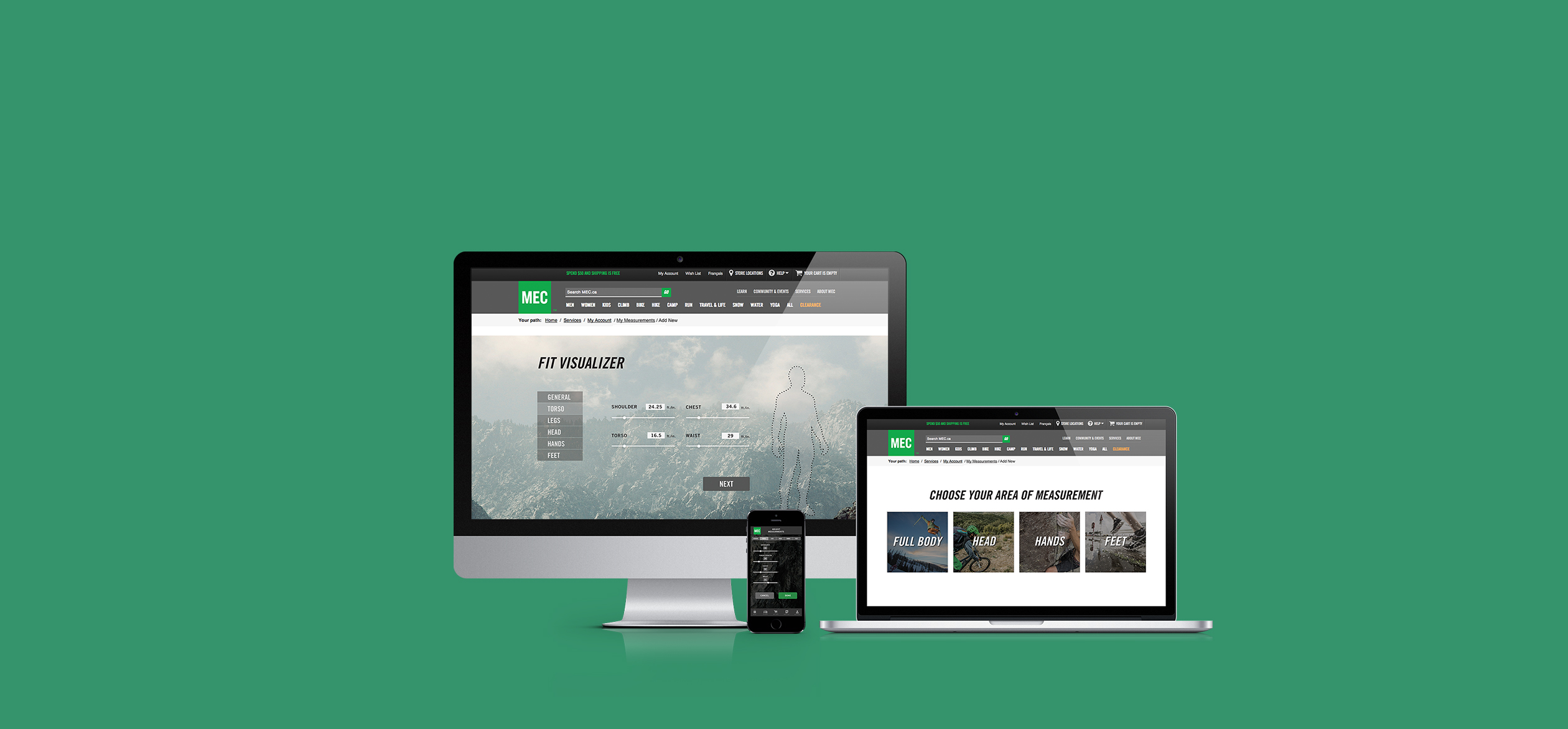 the MEC fit assistant on a variety of different platforms including desktop comupter, laptop, and mobile